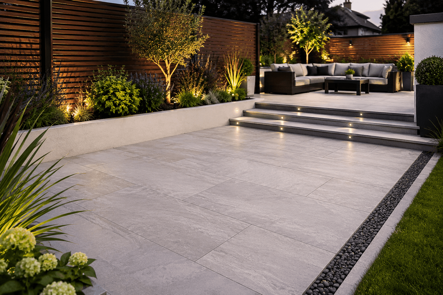 Porcelain patio landscaping