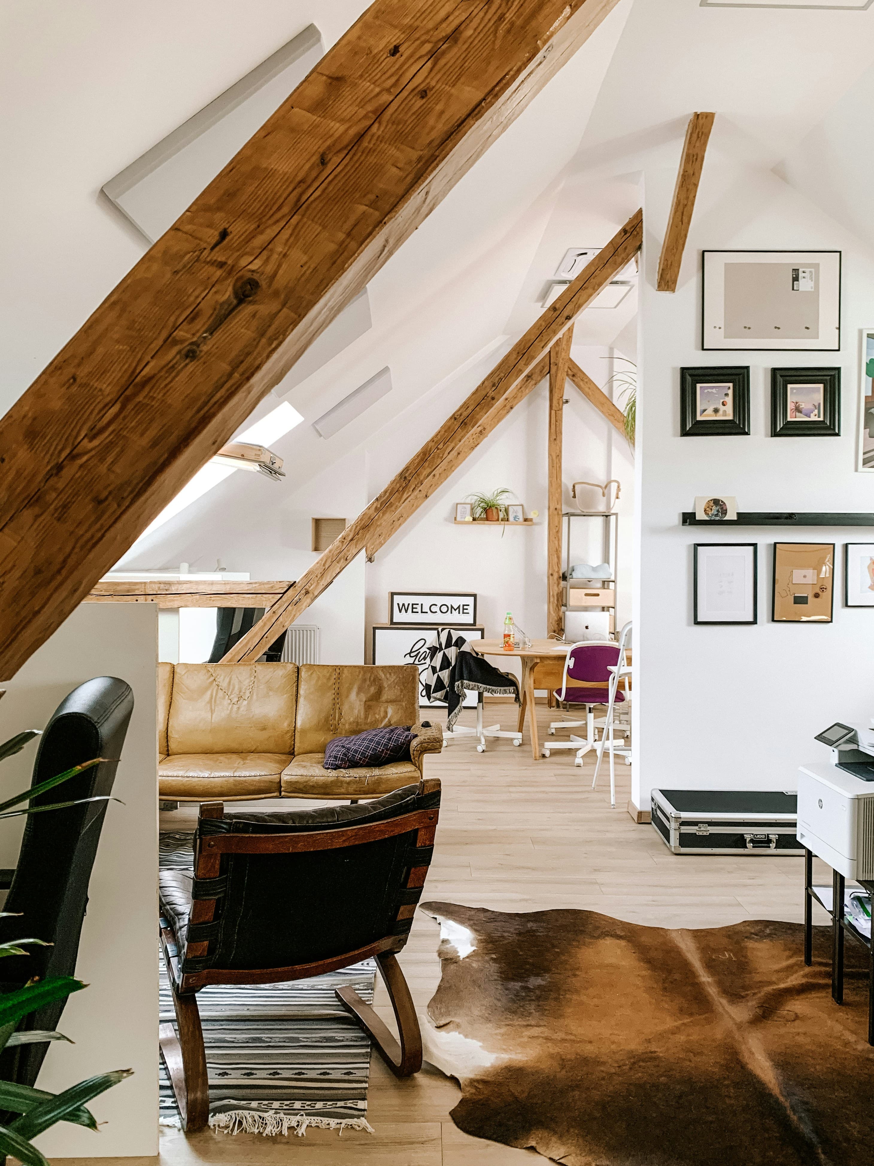 Loft conversion with exposed timber trusses